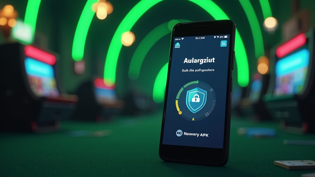 Telefon z instalacją APK i ikoną bezpieczeństwa na ciemnym tle