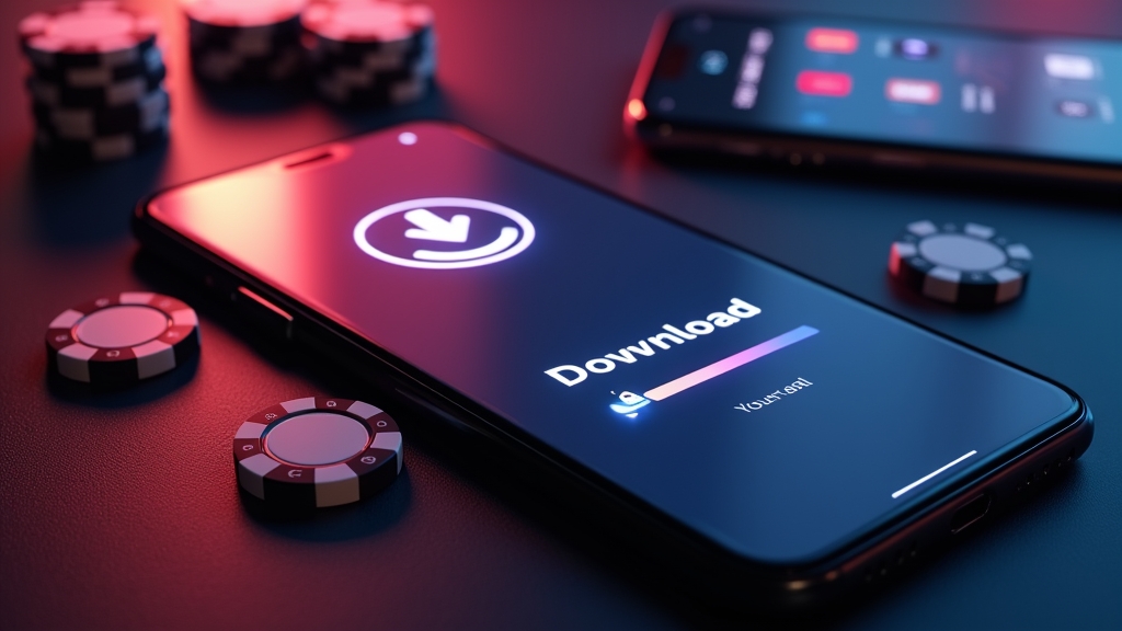 Telefon z pobieraniem aplikacji i ikonami Androida oraz iPhone'a