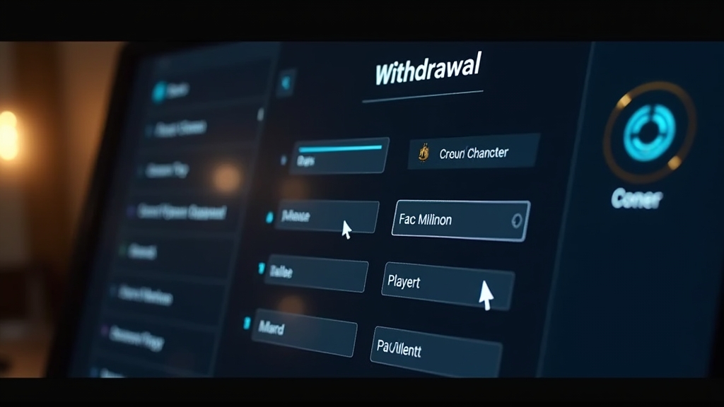 Panel wypłaty z krokami w kasynie online i podświetlonym formularzem.